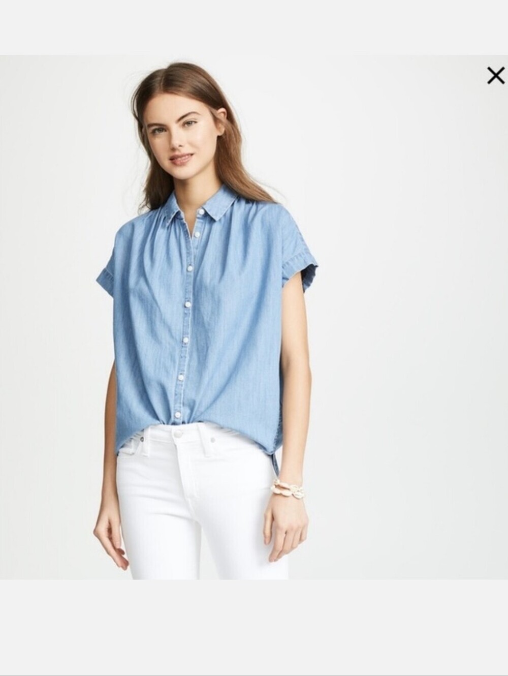 Madewell Chambray Light Blue Short-Sleeve Button Front Women's Top Size M